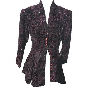 Vtg Gunne Sax Black Velvet Purple Metallic Peplum Dress Skirt Jacket Rare S Tag9